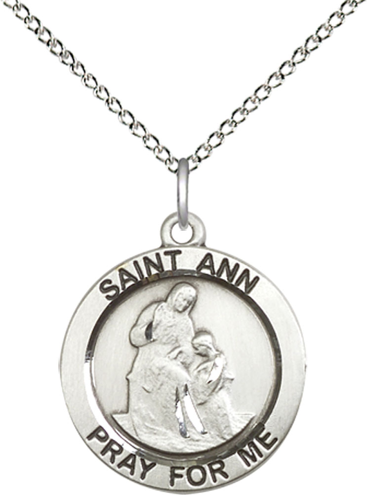 Sterling Silver Saint Ann Pendant on a 18 inch Sterling Silver Light Curb chain