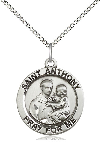 Sterling Silver Saint Anthony of Padua Pendant on a 18 inch Sterling Silver Light Curb chain