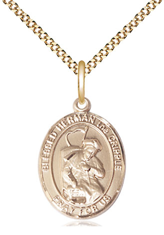14kt Gold Filled Blessed Herman the Cripple Pendant on a 18 inch Gold Plate Light Curb chain