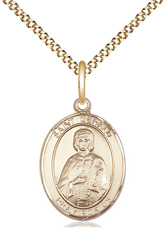14kt Gold Filled Saint Gerald Pendant on a 18 inch Gold Plate Light Curb chain