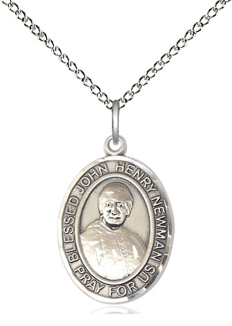 Sterling Silver Blessed John Henry Newman Pendant on a 18 inch Sterling Silver Light Curb chain