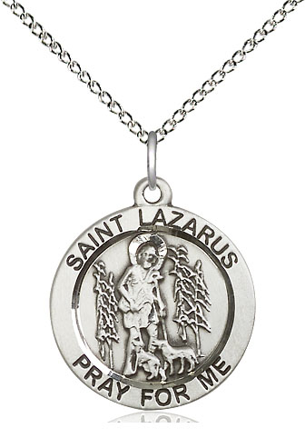 Sterling Silver Saint Lazarus Pendant on a 18 inch Sterling Silver Light Curb chain