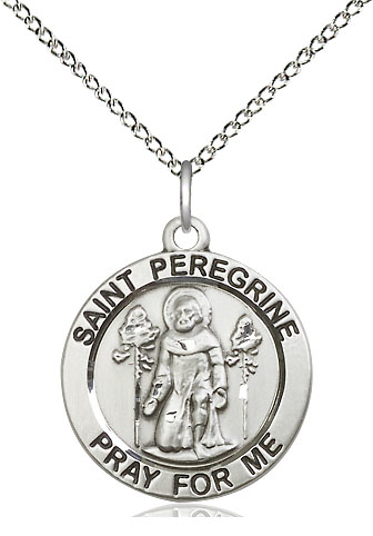 Sterling Silver Saint Peregrine Pendant on a 18 inch Sterling Silver Light Curb chain