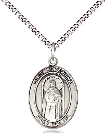 Sterling Silver Saint Seraphina Pendant on a 18 inch Light Rhodium Light Curb chain