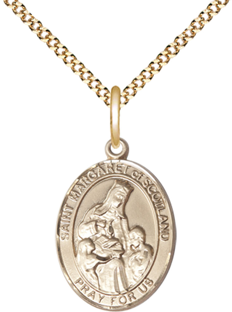14kt Gold Filled Saint Margaret of Scotland Pendant on a 18 inch Gold Plate Light Curb chain