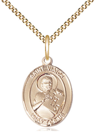 14kt Gold Filled Saint Viator of Bergamo Pendant on a 18 inch Gold Plate Light Curb chain