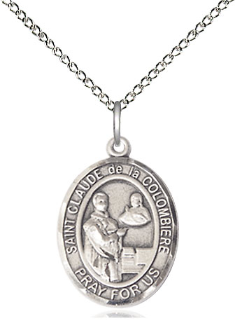 Sterling Silver Saint Claude de la Colombiere Pendant on a 18 inch Sterling Silver Light Curb chain