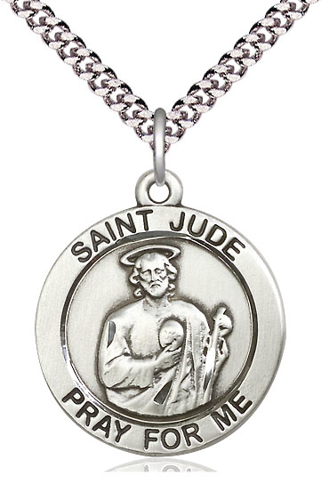 Sterling Silver Saint Jude Pendant on a 24 inch Light Rhodium Heavy Curb chain