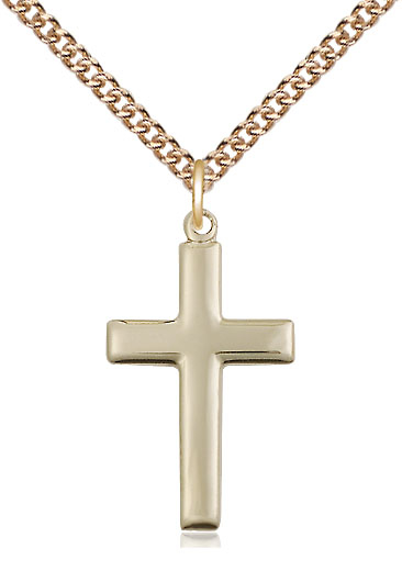 14kt Gold Filled Cross Pendant on a 24 inch Gold Filled Heavy Curb chain