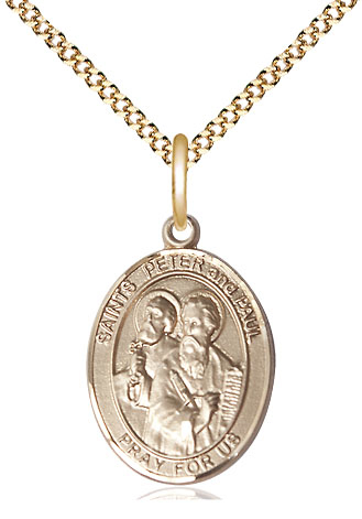 14kt Gold Filled Saints Peter &amp; Paul Pendant on a 18 inch Gold Plate Light Curb chain