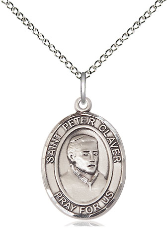 Sterling Silver Saint Peter Claver Pendant on a 18 inch Sterling Silver Light Curb chain