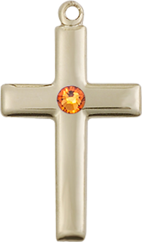 14kt Gold Cross Medal with a 3mm Topaz Swarovski stone