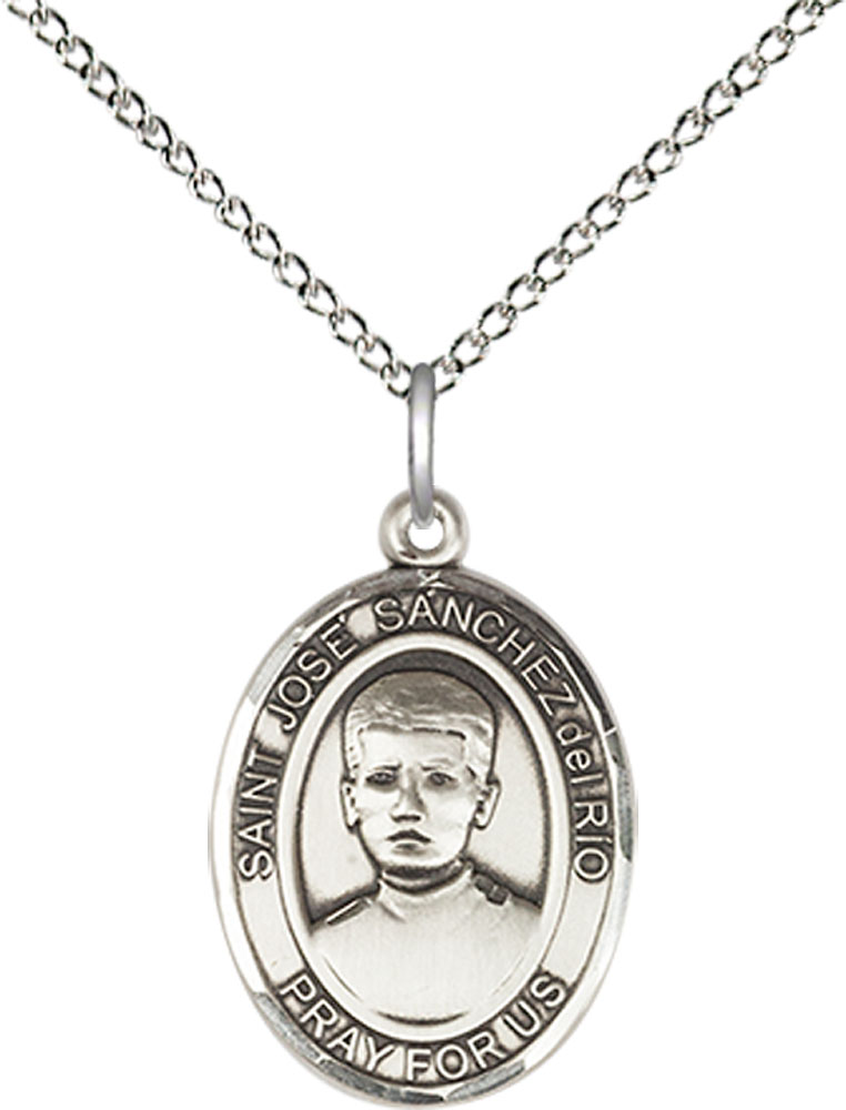Sterling Silver Saint Jose Canchez del Rio Pendant on a 18 inch Sterling Silver Light Curb chain