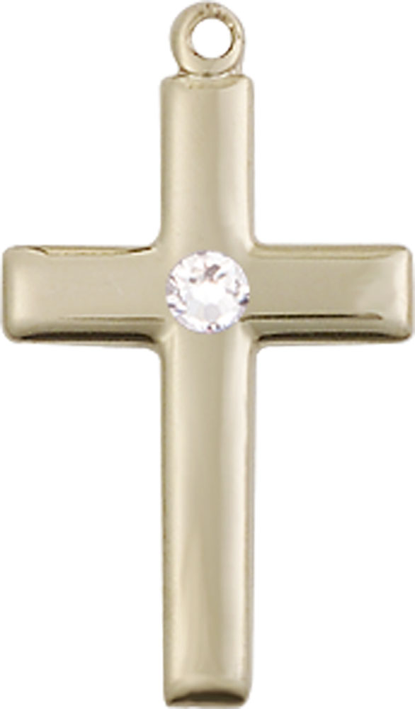 14kt Gold Cross Medal with a 3mm Crystal Swarovski stone