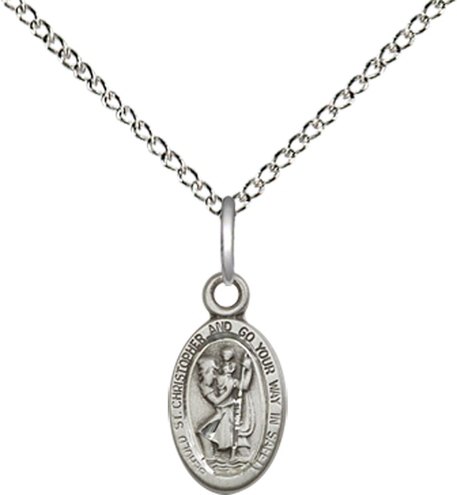Sterling Silver Saint Christopher Pendant on a 18 inch Sterling Silver Light Curb chain