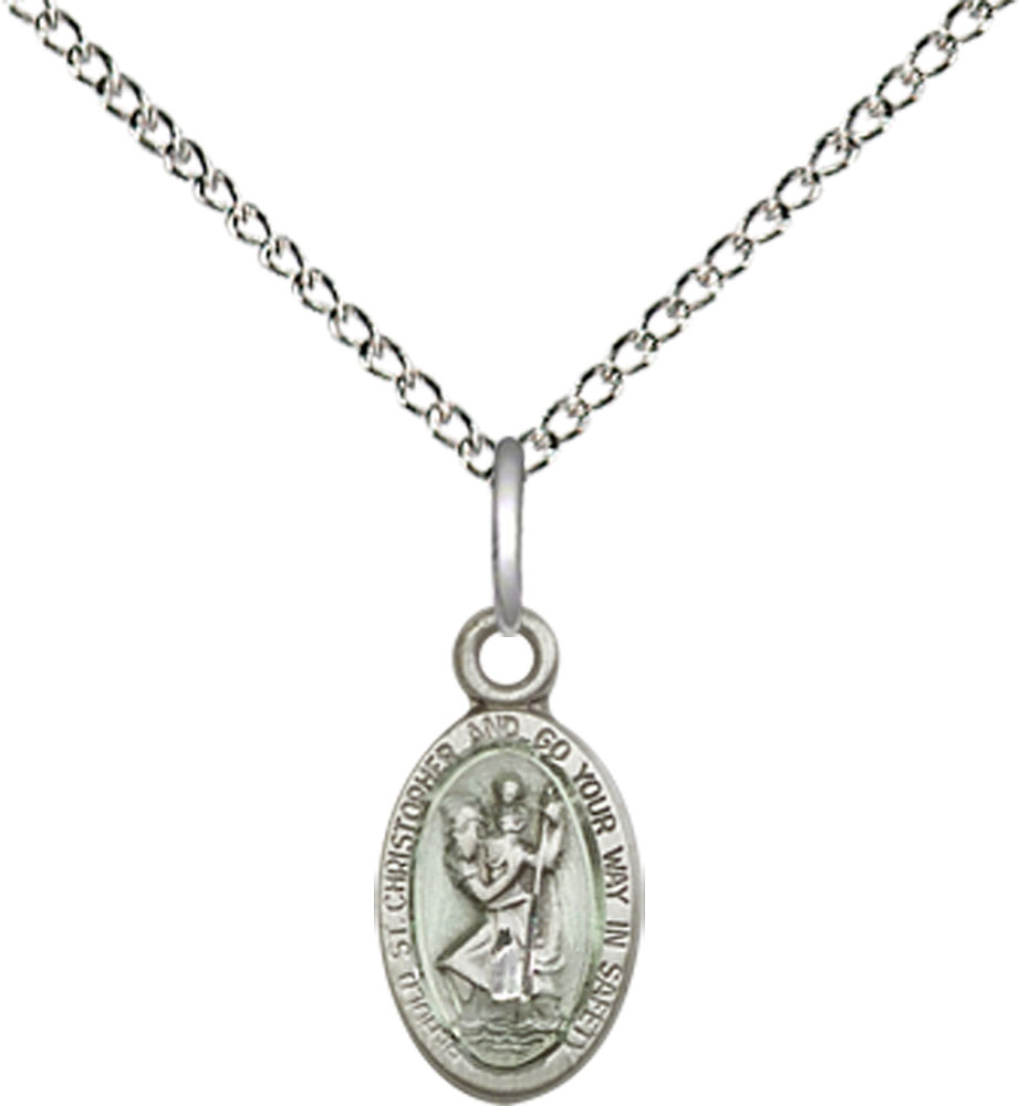 Sterling Silver Saint Christopher Pendant on a 18 inch Sterling Silver Light Curb chain