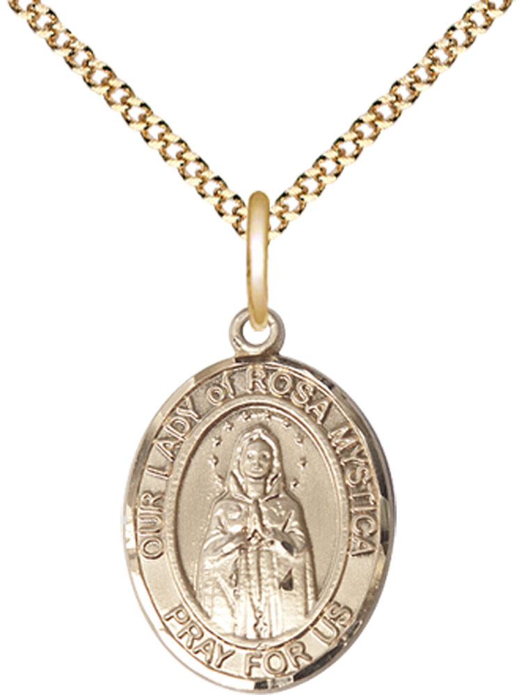 14kt Gold Filled Our Lady of Rosa Mystica Pendant on a 18 inch Gold Plate Light Curb chain