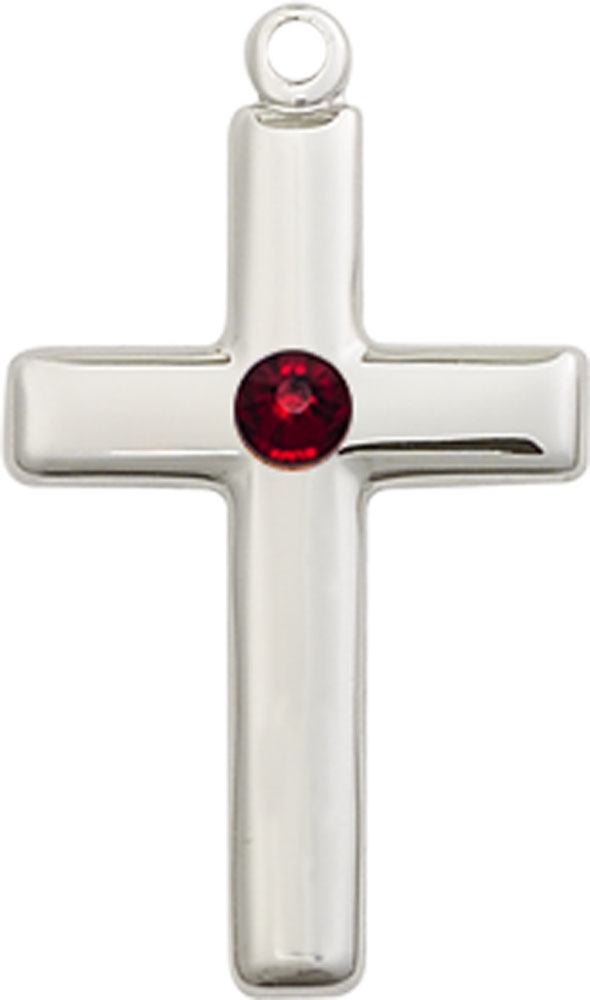 Sterling Silver Cross Medal with a 3mm Garnet Swarovski stone