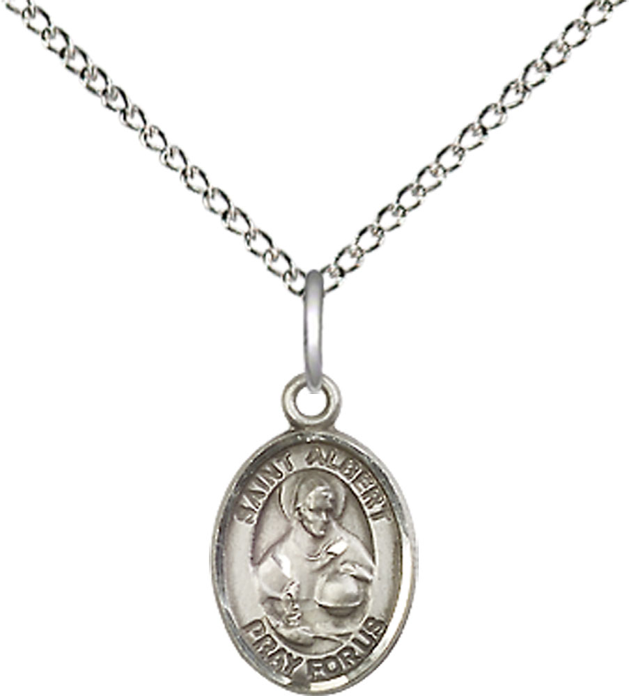 Sterling Silver Saint Albert the Great Pendant on a 18 inch Sterling Silver Light Curb chain