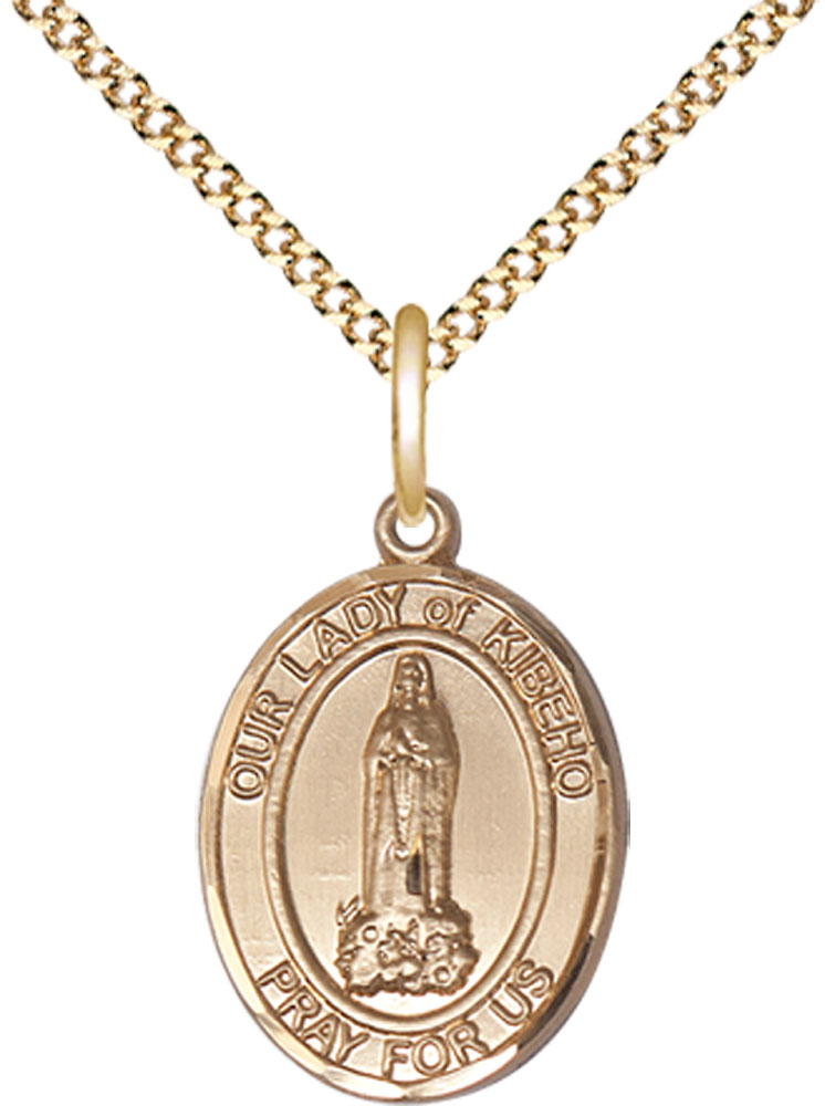 14kt Gold Filled Our Lady of Kibeho Pendant on a 18 inch Gold Plate Light Curb chain