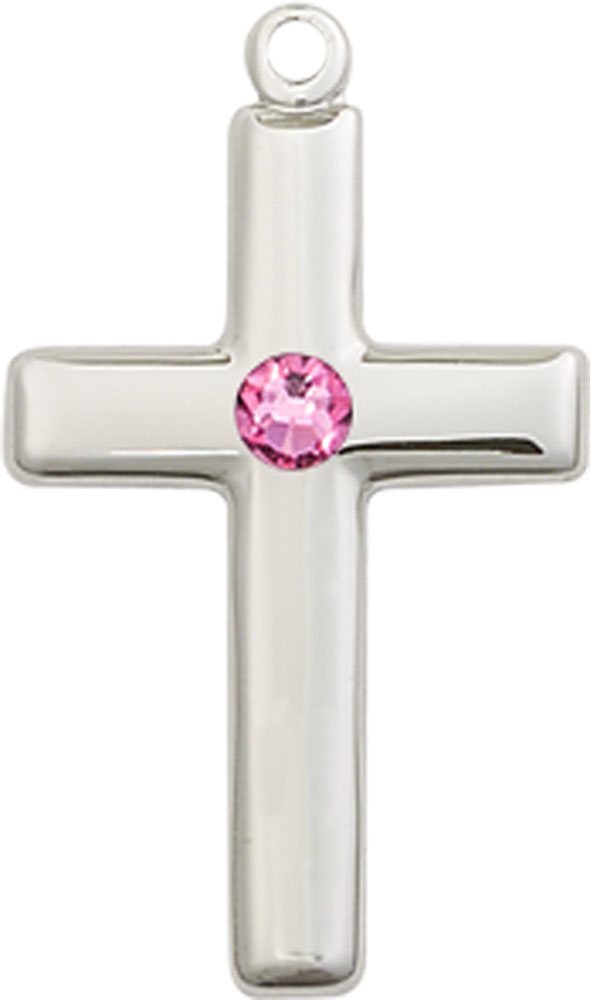 Sterling Silver Cross Medal with a 3mm Rose Swarovski stone