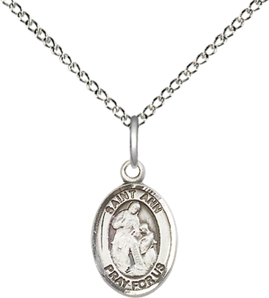 Sterling Silver Saint Ann Pendant on a 18 inch Sterling Silver Light Curb chain
