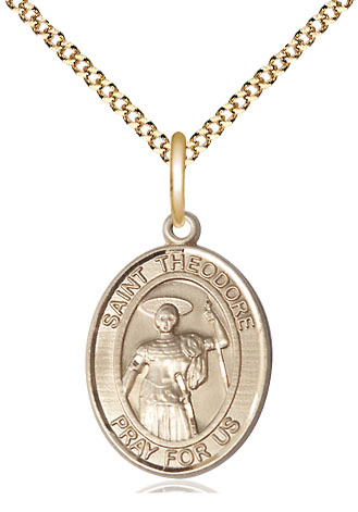 14kt Gold Filled Saint Theodore Stratelates Pendant on a 18 inch Gold Plate Light Curb chain