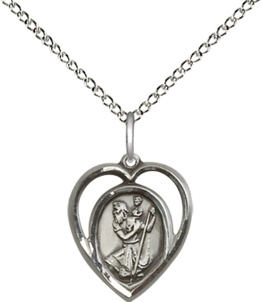 Sterling Silver Saint Christopher Pendant on a 18 inch Sterling Silver Light Curb chain