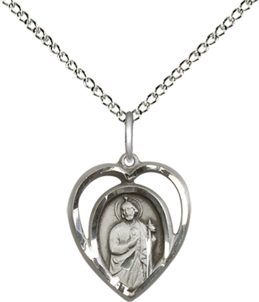 Sterling Silver Saint Jude Pendant on a 18 inch Sterling Silver Light Curb chain