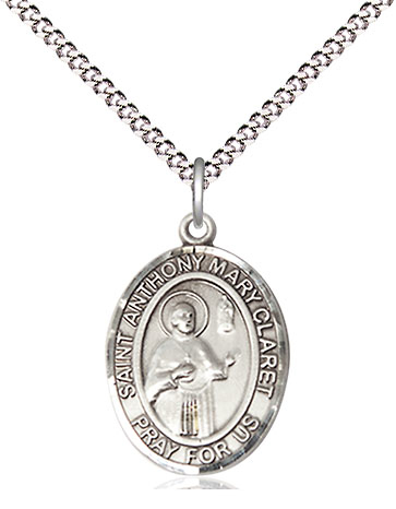 Sterling Silver Saint Anthony Mary Claret Pendant on a 18 inch Light Rhodium Light Curb chain