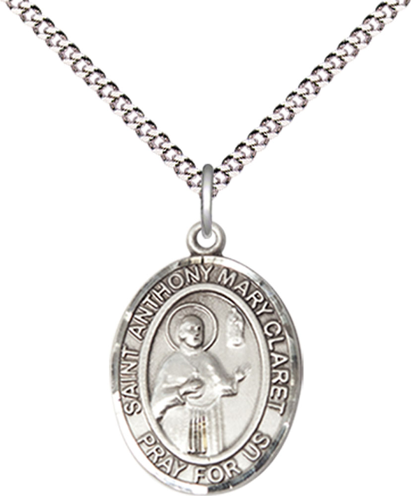 Sterling Silver Saint Anthony Mary Claret Pendant on a 18 inch Light Rhodium Light Curb chain