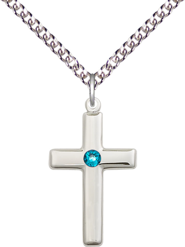 Sterling Silver Cross Pendant with a 3mm Zircon Swarovski stone on a 24 inch Sterling Silver Heavy Curb chain