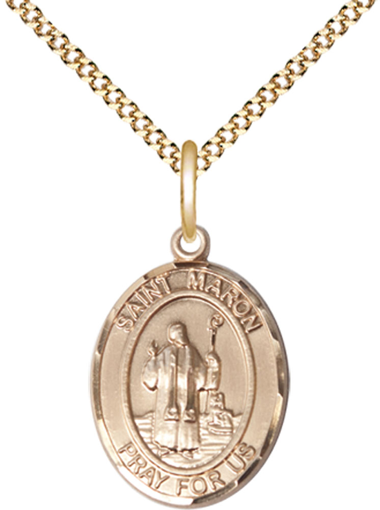 14kt Gold Filled Saint Maron Pendant on a 18 inch Gold Plate Light Curb chain