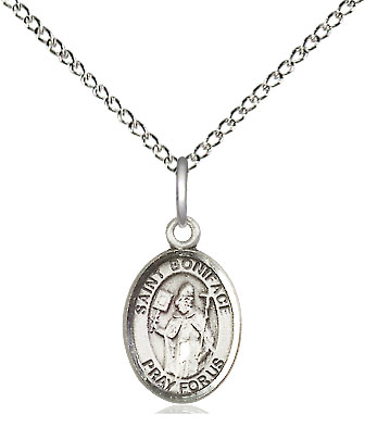 Sterling Silver Saint Boniface Pendant on a 18 inch Sterling Silver Light Curb chain