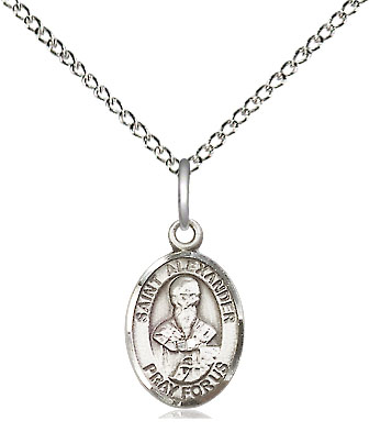 Sterling Silver Saint Alexander Sauli Pendant on a 18 inch Sterling Silver Light Curb chain
