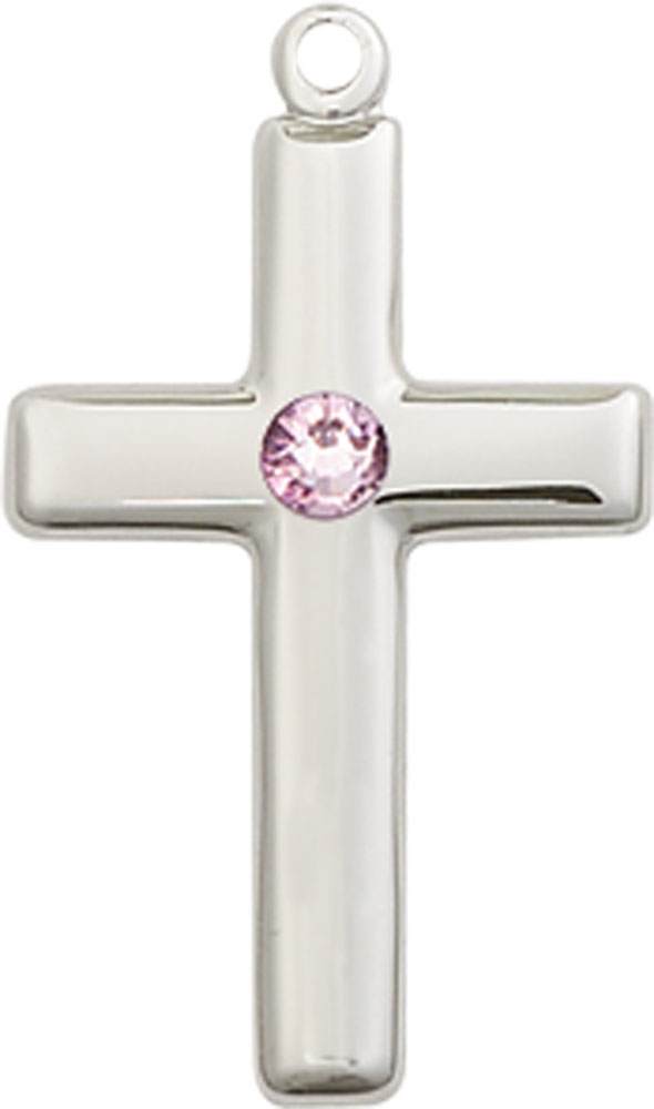 Sterling Silver Cross Medal with a 3mm Light Amethyst Swarovski stone