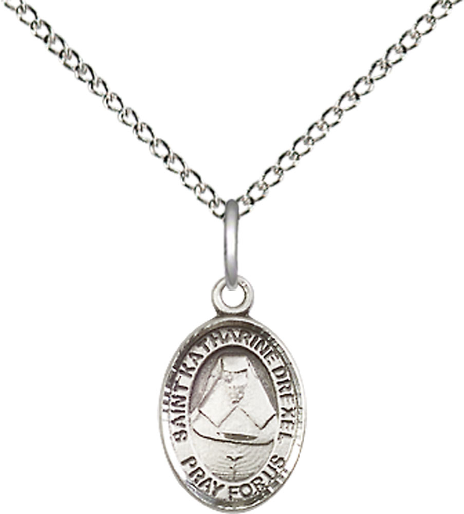 Sterling Silver Saint Katharine Drexel Pendant on a 18 inch Sterling Silver Light Curb chain