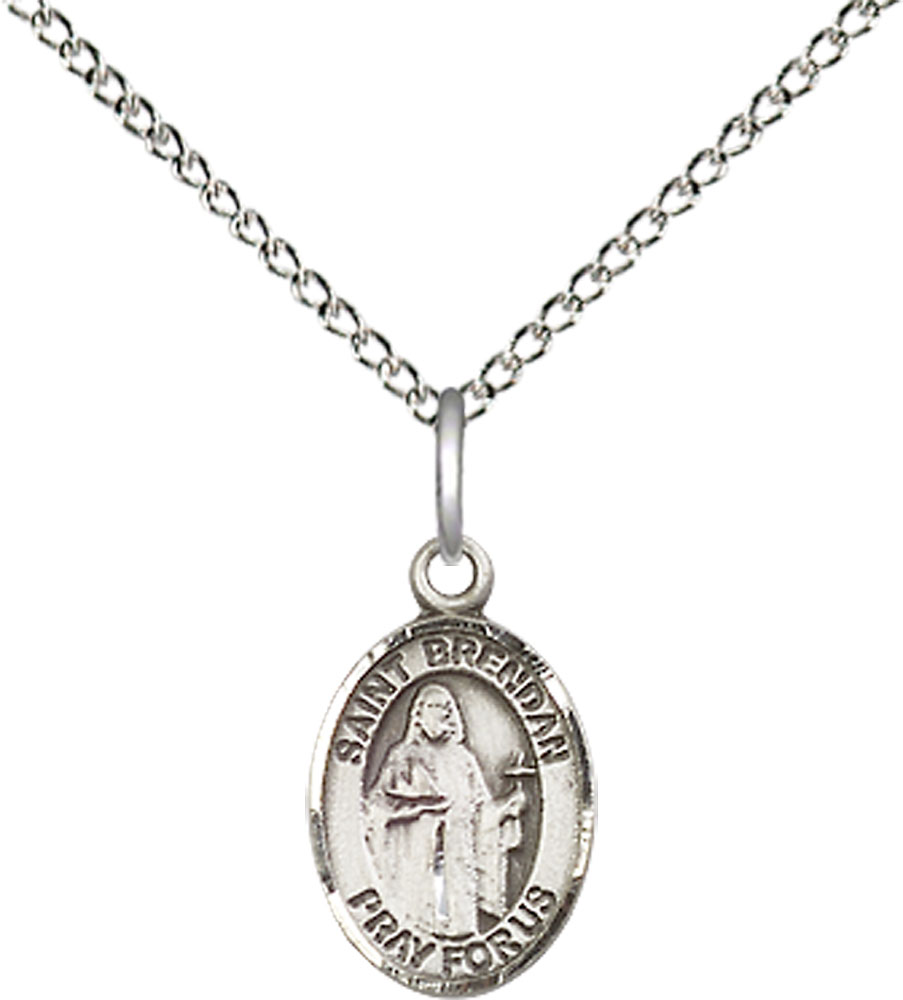 Sterling Silver Saint Brendan the Navigator Pendant on a 18 inch Sterling Silver Light Curb chain