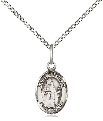 Sterling Silver Saint Brendan the Navigator Pendant on a 18 inch Sterling Silver Light Curb chain