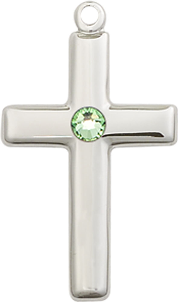 Sterling Silver Cross Medal with a 3mm Peridot Swarovski stone
