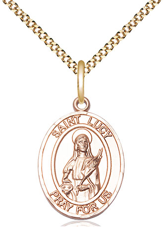 14kt Gold Filled Saint Lucy Pendant on a 18 inch Gold Plate Light Curb chain