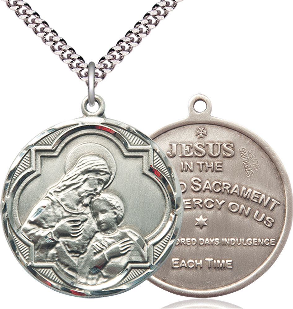 Sterling Silver Blessed Sacrament Pendant on a 24 inch Light Rhodium Heavy Curb chain
