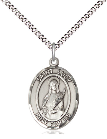 Sterling Silver Saint Lucy Pendant on a 18 inch Light Rhodium Light Curb chain