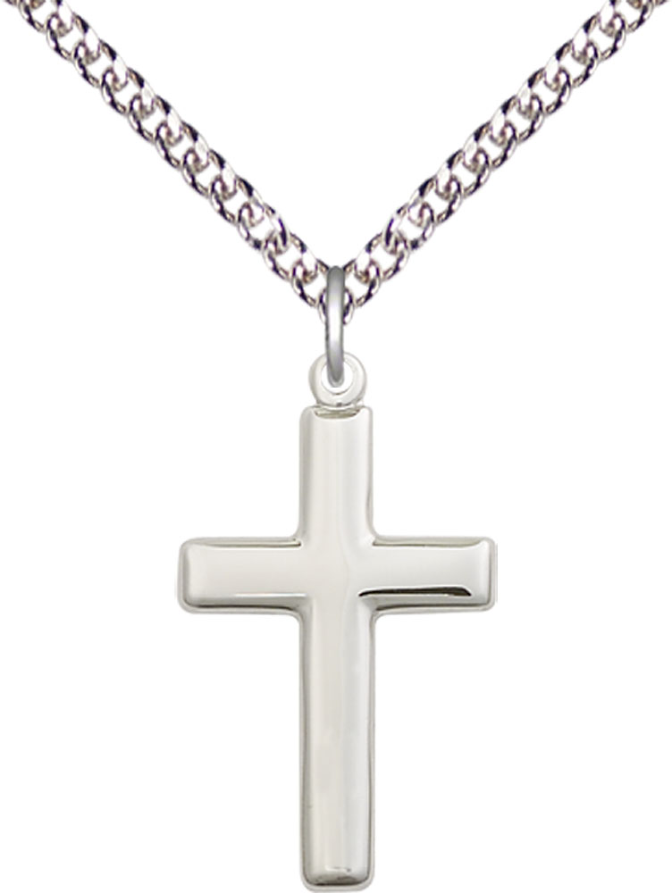 Sterling Silver Cross Pendant on a 24 inch Sterling Silver Heavy Curb chain