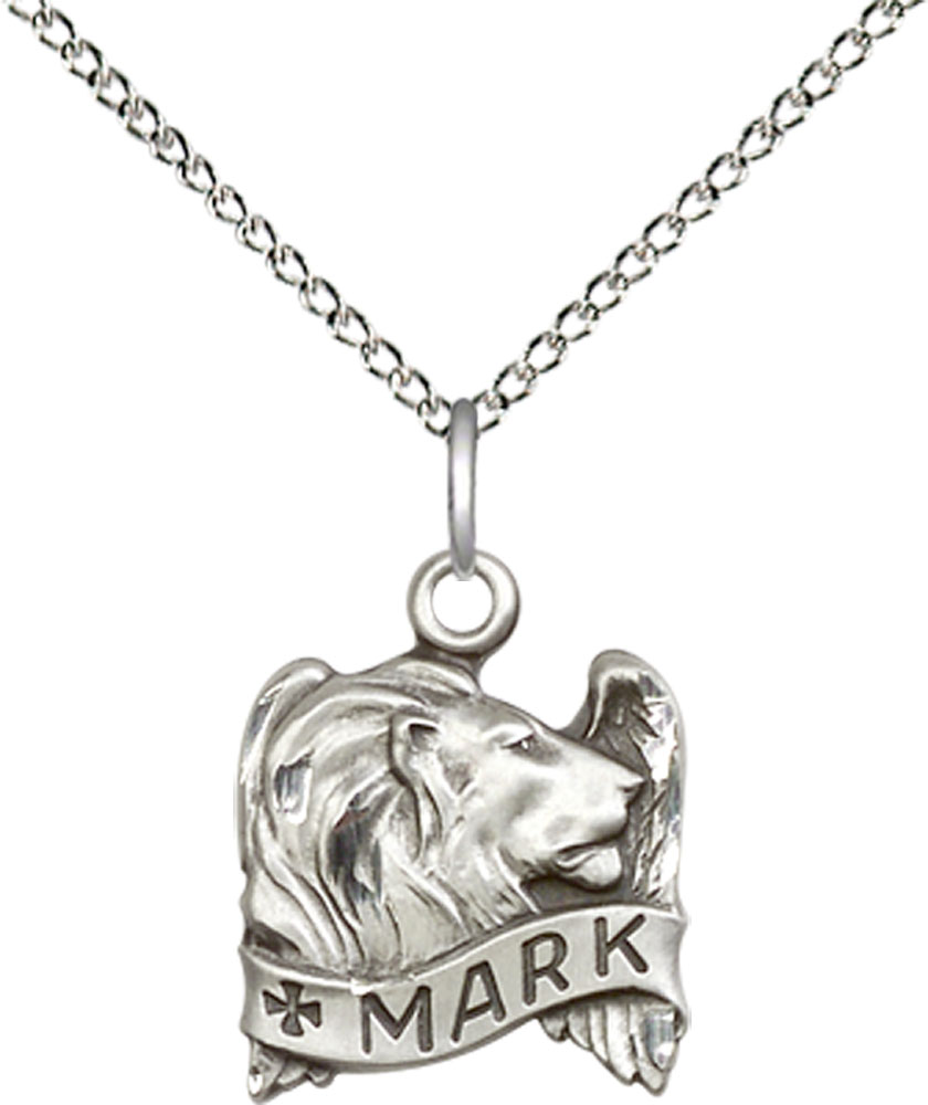 Sterling Silver Saint Mark the Evangelist Pendant on a 18 inch Sterling Silver Light Curb chain