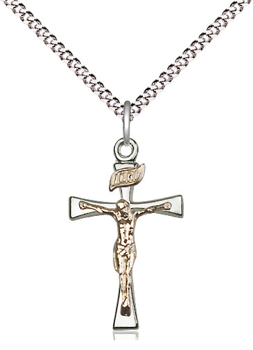 Two-Tone GF/SS Maltese Crucifix Pendant on a 18 inch Light Rhodium Light Curb chain