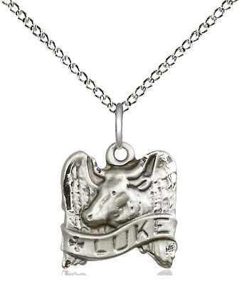 Sterling Silver Saint Luke Pendant on a 18 inch Sterling Silver Light Curb chain