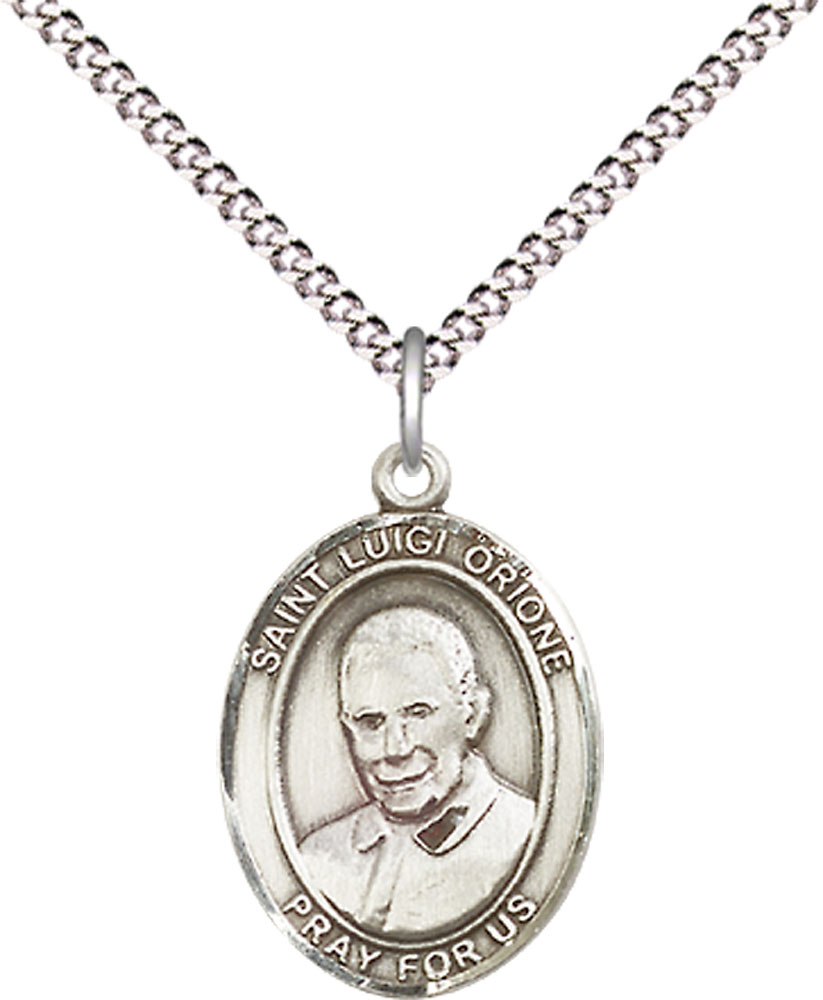 SS Saint Luigi Orione Pendant /18&quot; Light Rhodium Light Curb chain