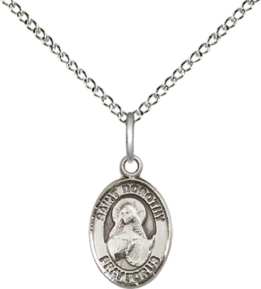 Sterling Silver Saint Dorothy Pendant on a 18 inch Sterling Silver Light Curb chain