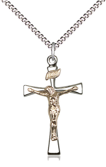 Two-Tone GF/SS Maltese Crucifix Pendant on a 18 inch Light Rhodium Light Curb chain